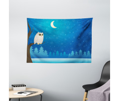 Owl on Tree Branch Art Wide Tapestry