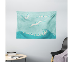 Seagulls Flying over Waves Wide Tapestry