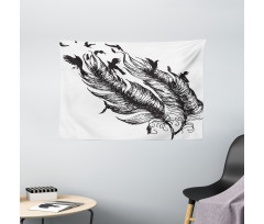 Flying Bird Silhouettes Wide Tapestry