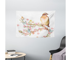 Bird on a Blossoming Tree Wide Tapestry