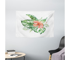 Exotic Flower Leafy Bouquet Wide Tapestry