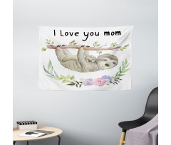 Mom Sloth and Baby Wide Tapestry