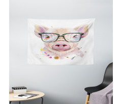 Pig Portrait with Spots Wide Tapestry