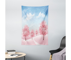 Blooming Sakura Trees Scene Tapestry