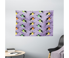 Penguins Skating Snowflakes Wide Tapestry