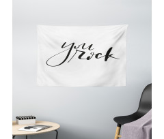 Monochrome Cursive Motto Wide Tapestry