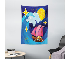 Sailing Boat Cartoon Tapestry