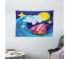 Sailing Boat Cartoon Wide Tapestry