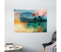 Sea and Palm Trees Art Wide Tapestry