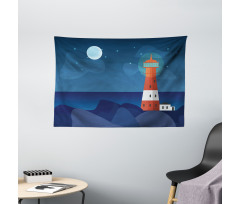 Lighthouse at Night Wide Tapestry