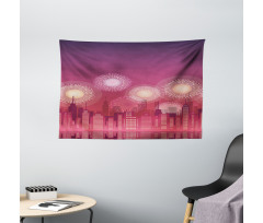 Cityscape Fireworks Wide Tapestry