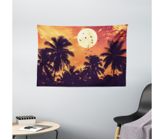 Palms Full Moon Birds Wide Tapestry