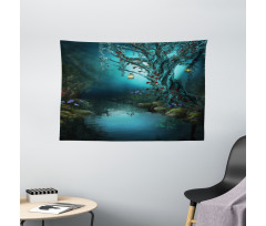 Mystical Forest Lake Wide Tapestry