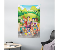 Cartoon Style Family Photo Tapestry