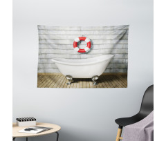 Grunge Wall Sailor Bath Wide Tapestry
