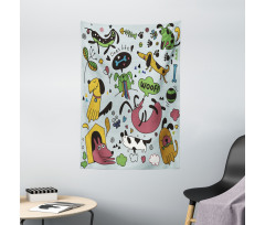 Vivid Playful Dog Pattern Tapestry