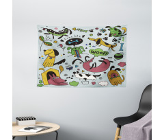 Vivid Playful Dog Pattern Wide Tapestry