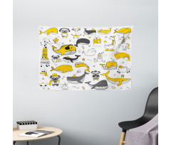 Childish Funny Animals Wide Tapestry