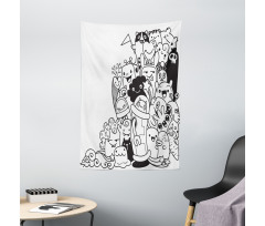 Monotone Monster Characters Tapestry