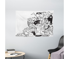 Monotone Monster Characters Wide Tapestry