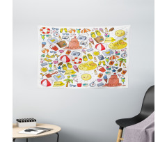 Vivid Summer Vacation Items Wide Tapestry