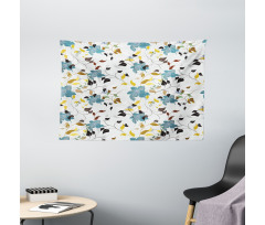 Colorful Flowers Leaf Wide Tapestry