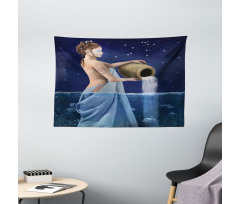 Aquarius Lady with Pail Wide Tapestry