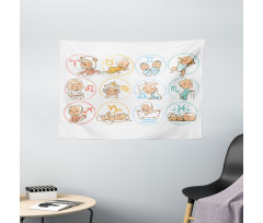 Zodiac Signs Design Wide Tapestry