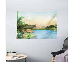 Palms Crocodiles Humor Wide Tapestry