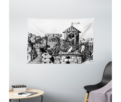 Medieval Fortress Sketch Wide Tapestry