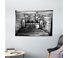 Woodcut Medieval Fortress Wide Tapestry