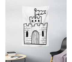 Monochrome Fortress Gate Tapestry