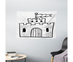 Monochrome Fortress Gate Wide Tapestry