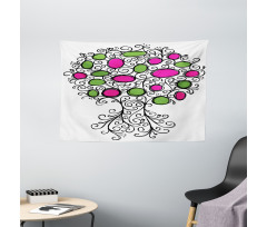 Pink Green Spring Tree Wide Tapestry