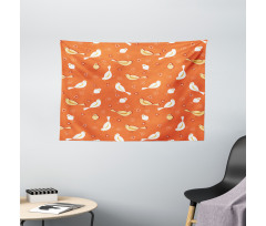 Birds with Heart Shapes Wide Tapestry