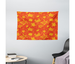 Yellow Turtles Crabs Wide Tapestry