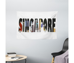 City Skyline in Lettering Wide Tapestry