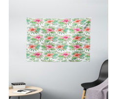 Hibiscus Monstera Palm Leaves Wide Tapestry