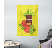 Tiki Mask and Exotic Hibiscus Tapestry