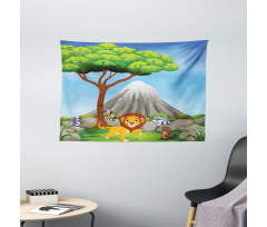 Animals Volcano Wide Tapestry