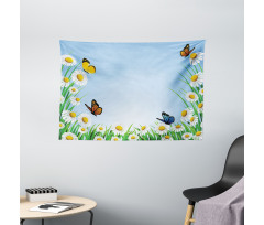 Daisy with Butterflies Wide Tapestry
