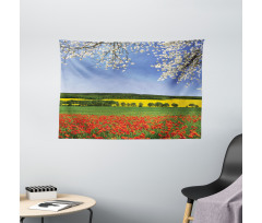 Poppy Field Landscape Wide Tapestry