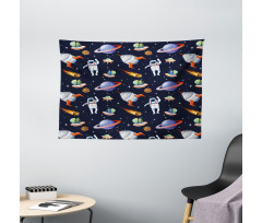 Galaxy Asteroid UFO Astronaut Wide Tapestry