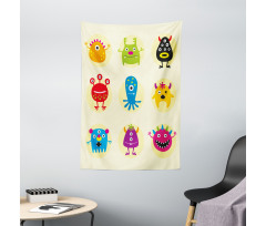 Colorful Monsters Funny Faces Tapestry