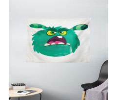 Fluffy Angry Monster Cartoon Wide Tapestry