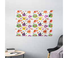 Monsters Animal Funny Cartoon Wide Tapestry