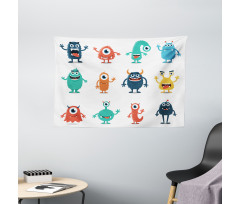 Colorful Monster Graphic Art Wide Tapestry