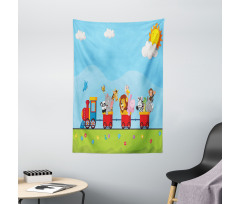 Cartoon Animal Sun Tapestry