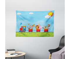 Cartoon Animal Sun Wide Tapestry