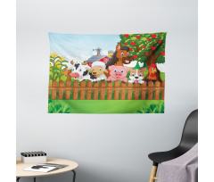 Farm Animals Mascots Wide Tapestry